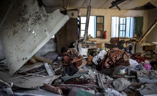 Une salle de classe de l'école de l'ONU frappée par un bombardement le 30 juillet 2014 à Gaza