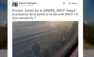 Dans un tweet, un usager du RER E signale que des voyageurs sont descendus sur les voies du RER E, au niveau de Pantin (Seine-Saint-Denis), le 16 février 2016.