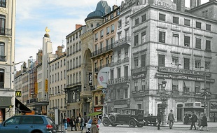La rue de la République d'aujourd'hui et d'hier, selon le montage réalisé sur le site Rétro Lyon.