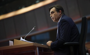 Margaritis Schinas lors de son audition devant le Parlement européen à Bruxelles le 3 octobre 2019.