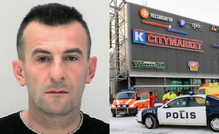 Ibrahim Shkupolli (G), 43 ans, est le principal suspect dans la tuerie du centre commercial de Sello (D), à Espoo, en Finlande, le 31 décembre 2009.