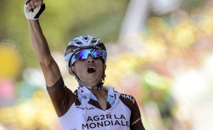 Le coureur français d'AG2R Alexis Vuillermoz, le 11 juillet 2015, lors de sa victoire d'étape au Tour de France.