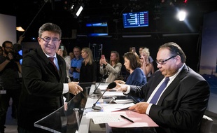 Jean-Luc Mélenchon et Patrick Mennucci sur le plateau de France 3 Provence-Alpes, le 7 juin 2017.