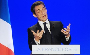 Nicolas Sarkozy président de l'UMP s'exprime lors d'un meeting de campagne le 4 mai 2012 aux Sables-d'Olonne, dans l'ouest de la France