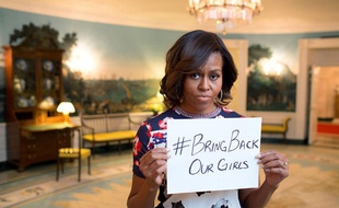 Michelle Obama s'engage pour les lycéennes enlevées par Boko Haram, le 7 mai 2014.