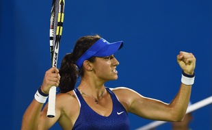 Caroline Garcia la semaine dernière à Wuhan lors de son succès face à Venus Williams.