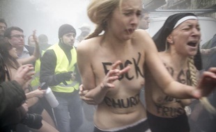 Des militantes des Femen ont été brutalisées en marge de la manifestation contre le mariage pour tous, le 18 novmebre 2012 à Paris.