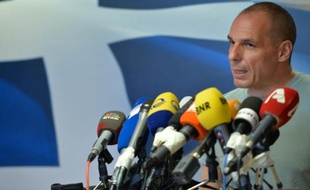 Le Premier ministre grec Yanis Varoufakis lors d'une conférence de presse le 5 juillet 2015 à Athènes