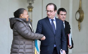 Christiane Taubira et François Hollande à l'Elysée, le 11 mars 2015 à Paris