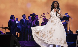 Aretha Franklin, en avril 2017, au Radio City Music Hall de New York.