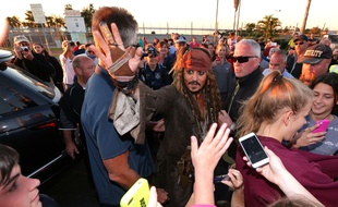 Johnny Depp, en tournage en Australie, le 2 juin 2015, à Cleveland.