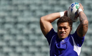 Le capitaine des Iles Samoa Mo Schwalger, lors d'un entraînement le 29 septembre 2011 lors de la Coupe du monde de rugby à Auckland.