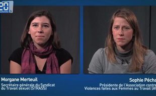 Capture d'écran d'une interview croisée pour/contre l'abolition de la prostitution.