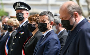 Hommage national au policier Eric Masson tue a Avignon en presence de Jean Castex, Gerald Darmanin, et Eric Dupond-Moretti