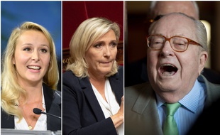 De gauche à droite : Marion Maréchal, sa tante Marine Le Pen, et Jean-Marie Le Pen.