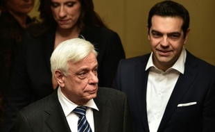 Le président grec Prokopis Pavlopoulos et le Premier ministre Alexis Tsipras le 13 mars 2015