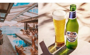 Photo de l'incroyable bar flottant le OFF Paris Seine et d'une bouteille de Peroni