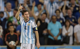 Lionel Messi célèbre son but face à la Bosnie-Herzégovine, le 15 juin 2014, à Rio.