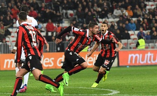 Mickaël Le Bihan laisse exploser sa joie après avoir inscrit le but de la victoire lors de Nice-Montpellier (2-1), le 24 février 2017.