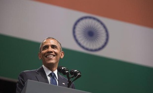 Le président américain Barack Obama lors d'un discours à New Delhi, le 27 janvier 2015 en Inde