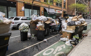 Des poubelles dans une rue à New York.