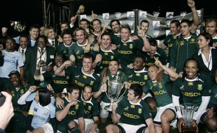 Les rugbymen sud-africains vainqueurs du Tri Nations 2009, le 12 septembre 2009 à Hamilton.