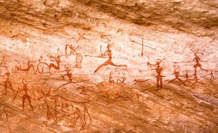 Peintures rupestres de Tadrart Acacus (Libye) datées entre 12 000 avant J.-C. à 100 après J.-C