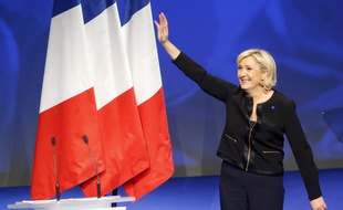 Marine Le Pen, présidente du Front national, lors d'un discours de campagne à Lyon le 5 février 2017