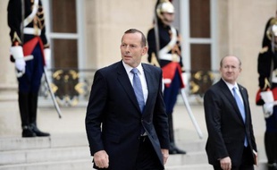 Le Premier ministre australien Tony Abbott au Palais de l'Elysée à Paris, le 27 avril 2015