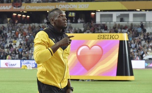 Usain Bolt lors de ses adieux au stade olympique de Londres le 13 août 2017.