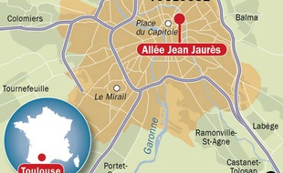 Carte de situation de l'Allée Jean Jaurès, à Toulouse, où la mère d'un enfant autiste est montée sur une grue pour dénoncer le manque d'assistants spécialisés.