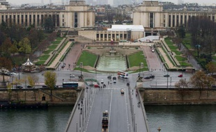 Vue aérienne du Trocadéro à Paris, le 20 novembre 2015