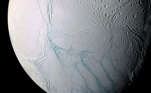Une vue de la lune de Saturne Encelade photographiée par la sonde Cassini.