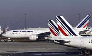 Des avions d'Air France sur le tarmac de l'aéroport Roissy-Charles de Gaulle au deuxième jour de grève le 7 février 2012.