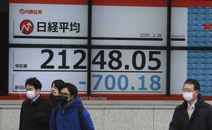 La chute de l'indice boursier japonais Nikkei, le 28 février 2020.