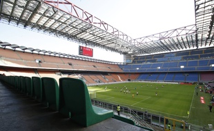 Le stade San Siro, à Milan, lors du match Milan AC-Genoa à huis clos le 8 mars 2020.