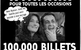 Cela, Ryanair l'a aussi bien compris. La compagnie aérienne low-cost a acheté un encart dans «Le Parisien-Aujourd'hui en France». Le couple décide de porter plainte, Nicolas Sarkozy réclamant 1 euro et Carla Bruni 500.000 euros.
Le slogan de cette pub n'a sûrement pas eu le temps de se vérifier: «Avec Ryanair, toute ma famille peut venir assister à mon mariage»....