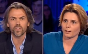 Aymeric Caron et Caroline Fourest sur le plateau d'«On est pas couché», diffusé le 3 mai 2015.
