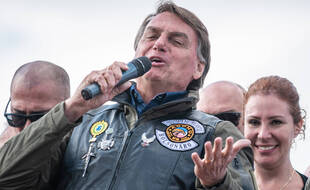 Le president Jair Bolsonaro, sans masque, lors d'un rassemblement à Sao Paulo le 13 juin 2021.