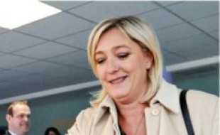La candidate FN lors du vote, hier.