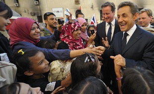 Nicolas Sarkozy, le 15 septembre 2011, lors d'une visite express à Benghazi.