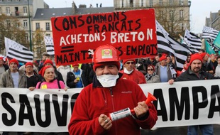 Des manifestants, lors du défilé pour l'emploi en Bretagne, le 2 octobre 2013.