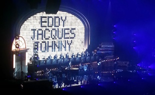 Les Vieilles Canailles à Paris-Bercy, Johnny Hallyday, Jacques Dutronc et Eddy Mitchell, le 6 novembre 2014.