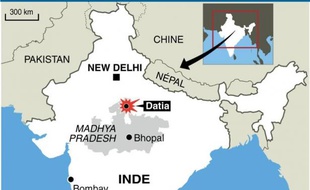 Infographie de localisation de Datia où une bousculade près d'un temple hindou a fait au moins 60 morts
