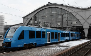 Un train à hydrogène produit par Alstom, à Leipzig en Allemagne.