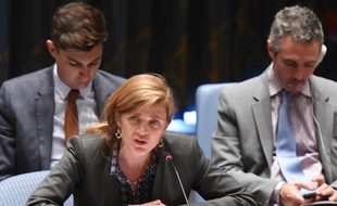 L'ambassadrice des Etats-Unis à l'ONU Samantha Power s'adresse aux représentants du Conseil de sécurité sur la crise de l'Ebola, le 15 septembre 2014 à New York