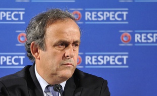 Michel Platini, président de l'UEFA, lors d'une conférence de presse sur l'Euro 2016, le 22 février 2014 à Nice.
