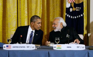 Le président américain Barack Obama (à gauche) et le Premier ministre indien Narendra Modi à la Maison blanche le 31 mars 2016