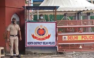 La police de New Delhi en Inde (illustration).