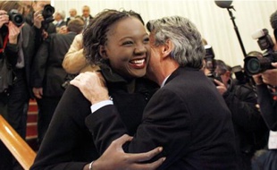 Rama Yade et Jean-Louis Borloo, lors du dîner du Parti radical, le 9 décembre.